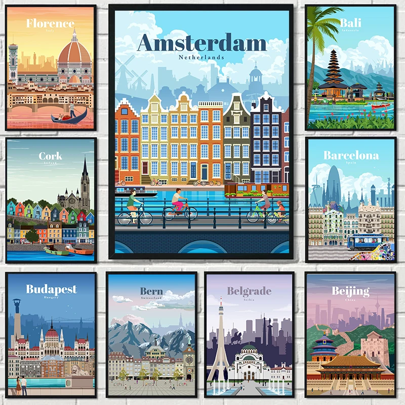 Resin Art Bali - Poster Perjalanan Amsterdam Tokyo London Islandia