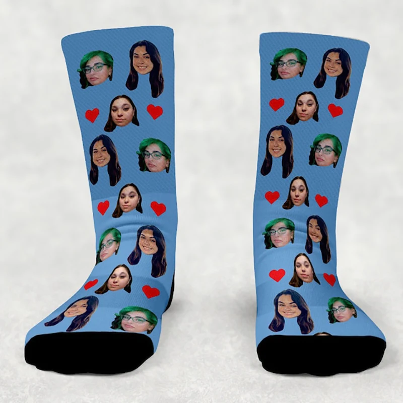 Custom Face Socks Personalized Funny Long Socks With Face Customize Heart Unisex Socks For Friends Father Day\'s Anniversary