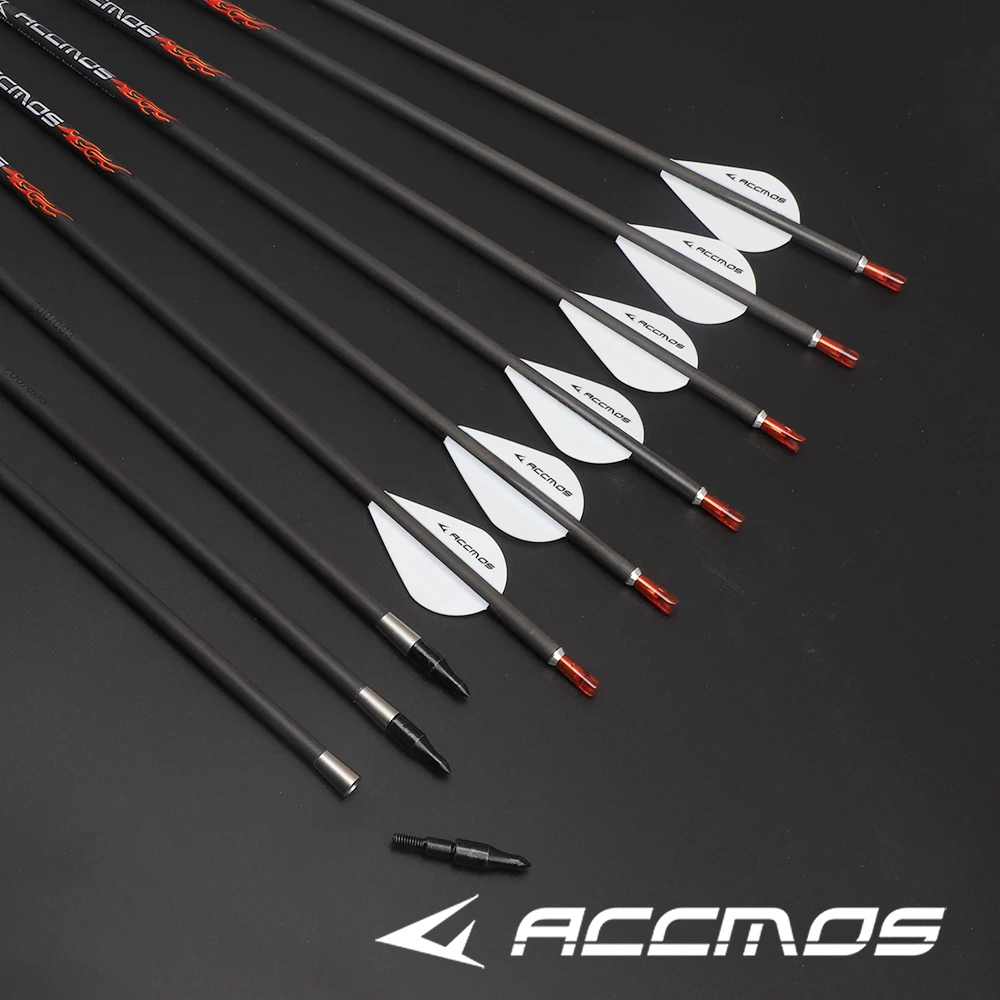 12pcs ID5.2mm Pure Carbon Arrow Spine300 400 500 600 700 800 with Two White Leaves 100 grains Arrowhead Shooting Archery Hunting