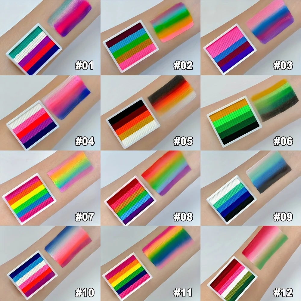 8g Face and Body Color Painting Split Cake Body Color Painting with Sponge Water-based Luminous Fluorescent Color Neon Painting