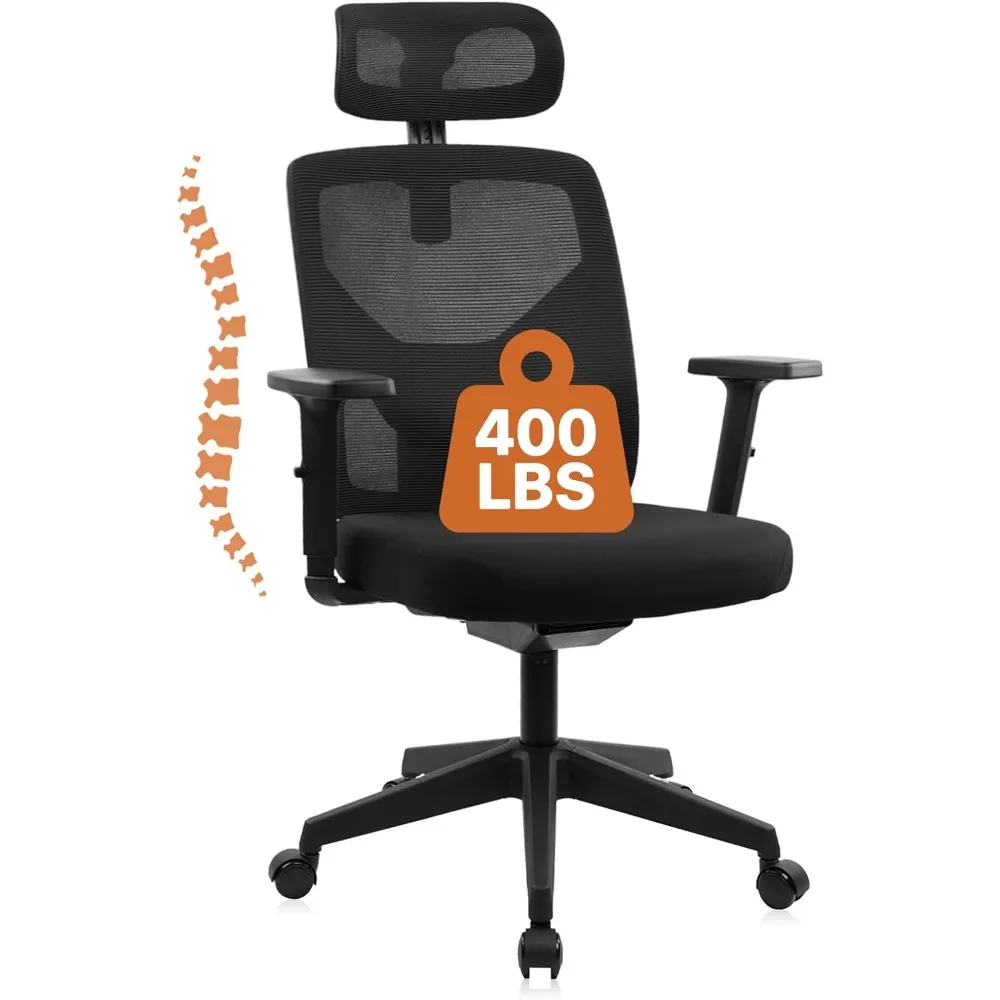 

Heavy Duty Ergonomic Office Chair 400LBS, Big and Tall Desk Chair with Adjustable Lumbar Support Mesh Back & Headrest, S