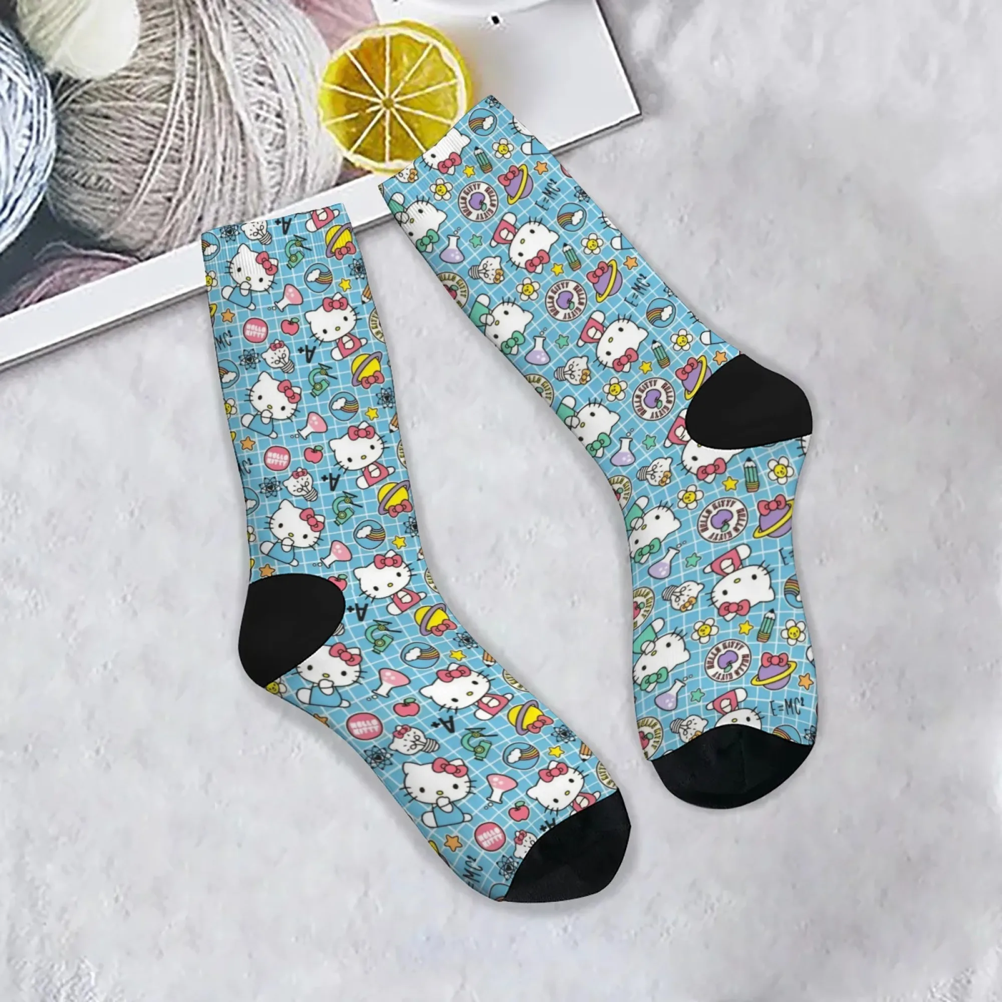 

A pair of Hello Kitty print socks novelty Harajuku funny street hip-hop compression socks unisex personality party holiday gift