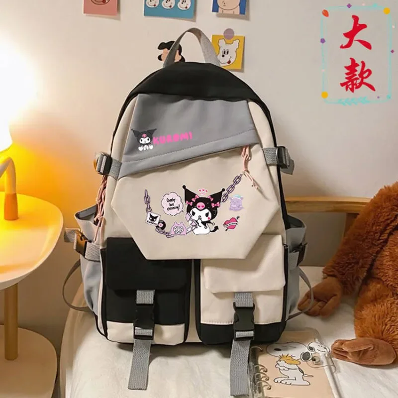 

Sanrio hello kitty Girl Boy Nylon canvas Cinnamon Melody Cartoon School Bag Handbag 46x14x32cm Kuromi Harajuku Backpack