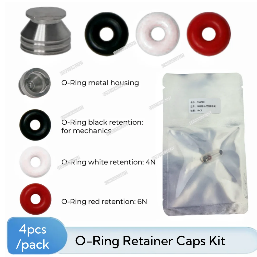 

OSS Dental O-Ring Cap Kit Retainer Caps Overdenture Retention Ball Metal Housing 4N 4Pcs/Kit