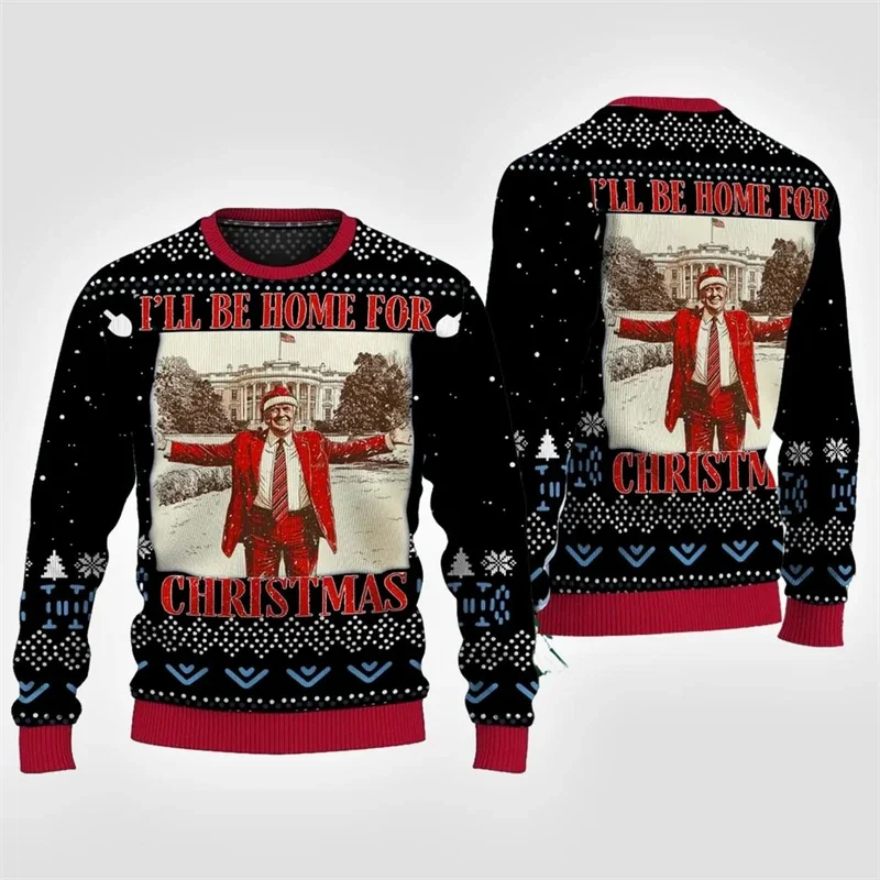 

2024 Trump President Print Ugly Sweater Hot Fashion Crewneck Pullover Top Christmas Santa Pattern Personality Unisex Sweatshirt