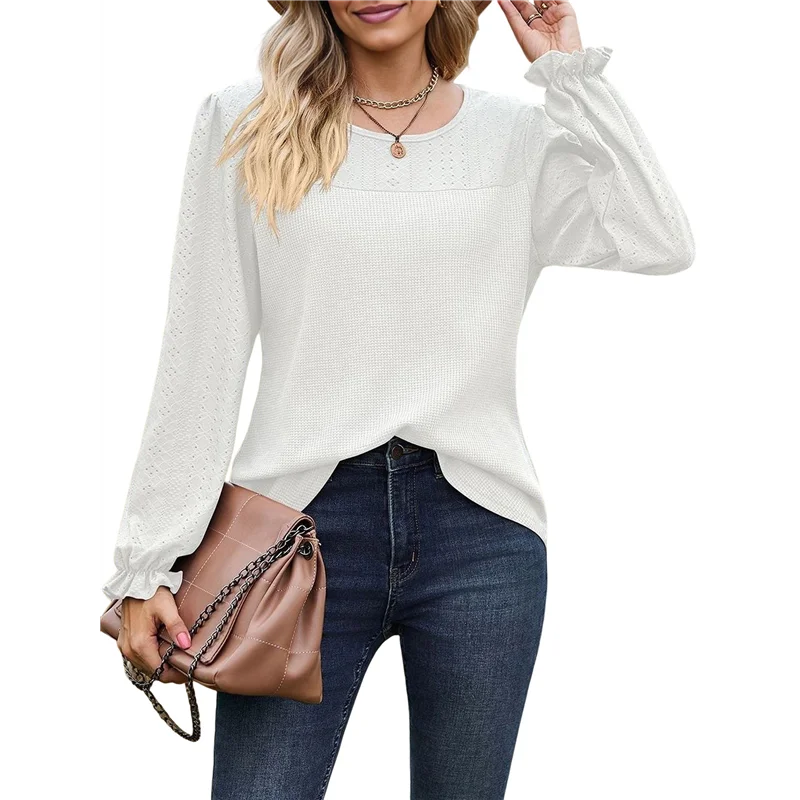 

CYL-Women's Long Sleeve Shirts Crewneck Casual Loose Tunic Tops Dressy Work Blouses Fall Fashion Clothes 2025