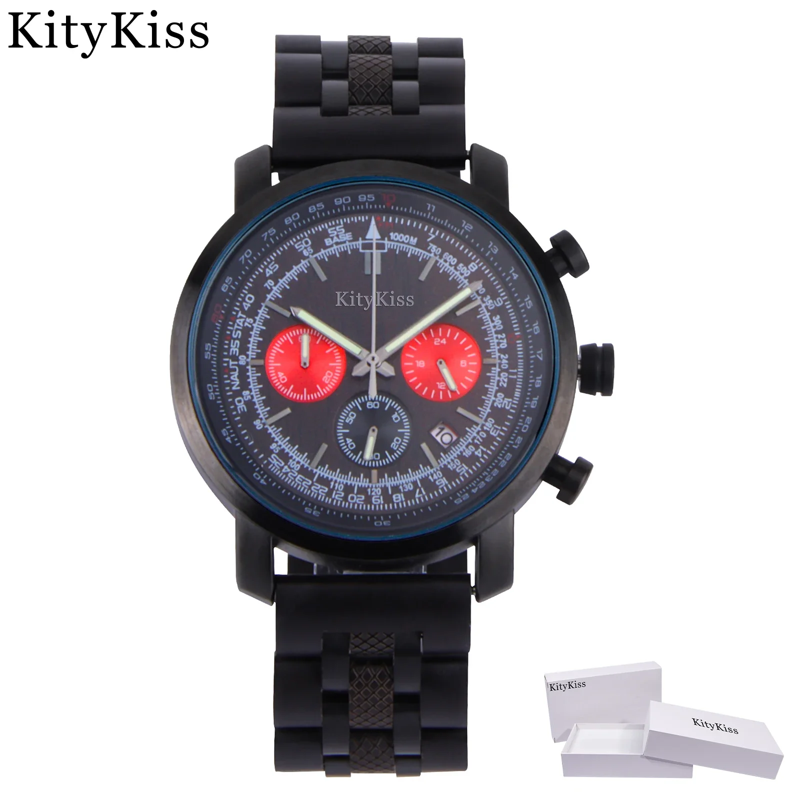 KityKiss Alloy Combined Wood Watch Men's Waterproof Luxury Fashion Watch Military Multifunctional quartz Gift Wood Watch