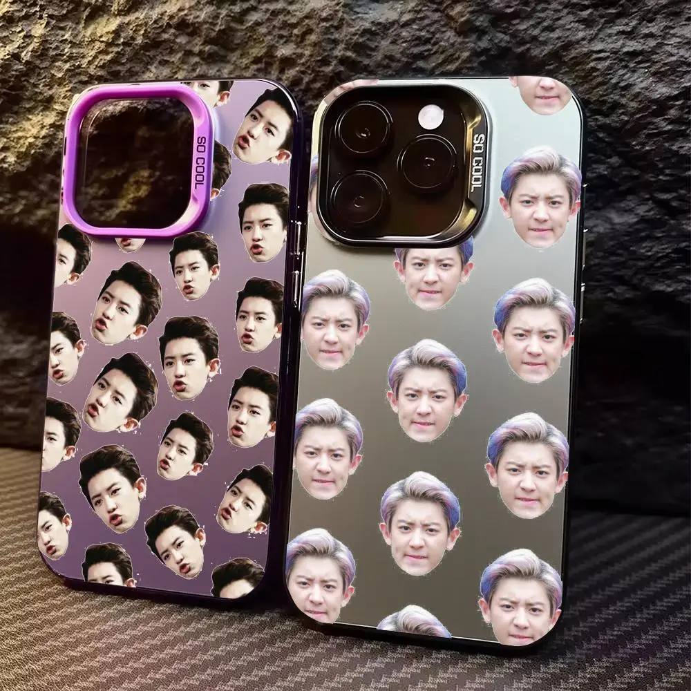 Funda para Teléfono E-EXO C-Chanyeol para iPhone 17/16/15/14/13/12/11 Pro Max, Funda de TPU Plateada de Lujo, Resistente a Impactos y Arañazos