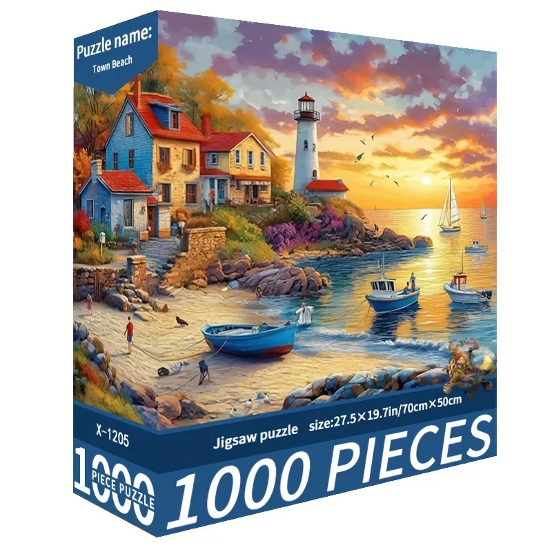 Grote 1000 stuks strand zonsondergang puzzel - stad scène 27,56x19,69 inch papieren puzzel voor volwassenen en gezinnen