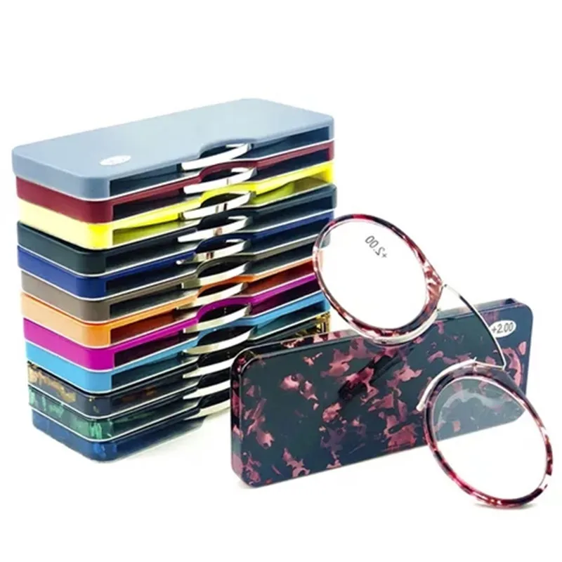 hot sale stick on phone MINI clip nose bridge reading glasses 1.0 to 3.5 Portable presbyopic glasses with Case