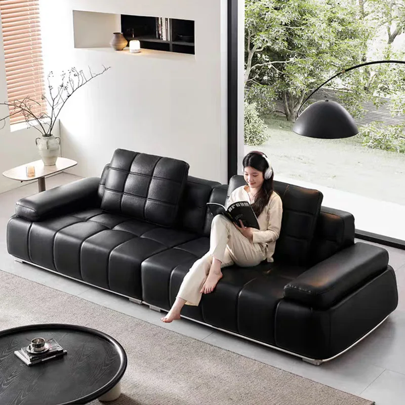 Cuir première couche peau de vache haut de gamme villa noir tout vert canapé en cuir rangée droite combinaison italien minimaliste