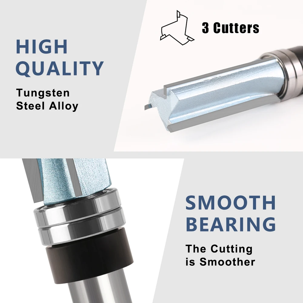 3 Tooth Router Bit 12mm 1/2′′Shank Diameter 3/4′′ Blade Length 2′′ Pattern Bit Cutting Carbide Alloy With For Woodworking Tool