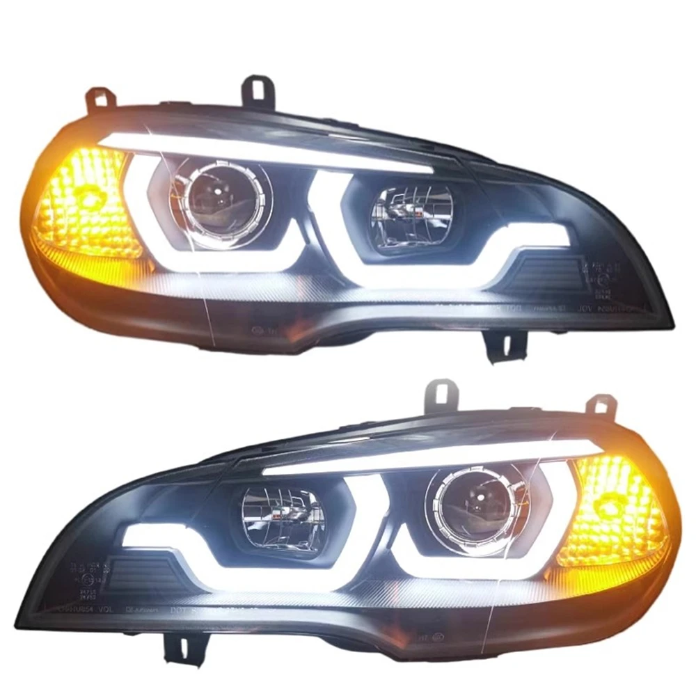 Car front bumper modified led angel eye headlight Assembly for 07-13 BMW X5 E70 DRL daytime running light turn signal 2pcs