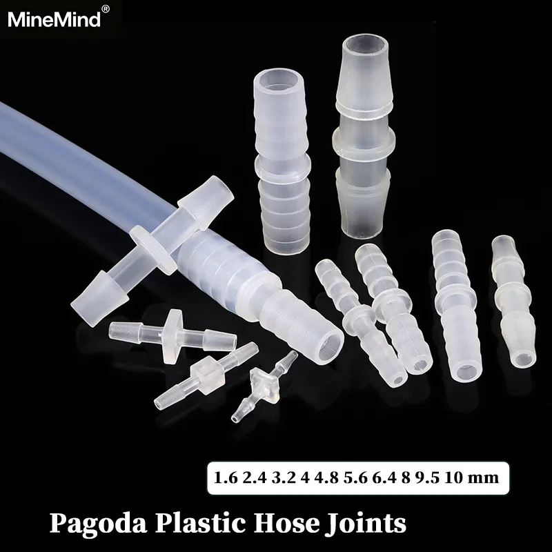 20/50/100P 1.6 2.4 3.2 4 4.8 5.6 6.4 8 9.5 10 mm Pagoda Plastic Hose Joint Straight Type Accessories Pipe Connector translucent