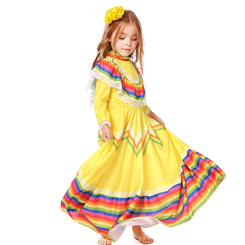 Girl Latin Saloon Dancing Costume Gypsy Flamenco Dance Floor Length Book Week Cosplay Carnival Halloween Party Fancy Dress