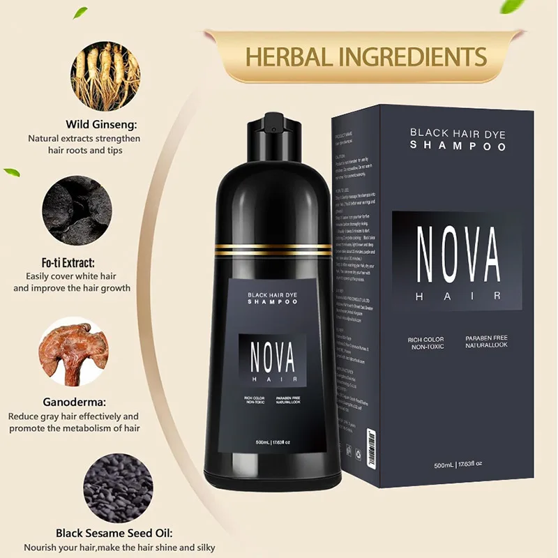 500ml Nova Hair Dyeing Hair Care Shampoo 3-in-1 Natural Fast White Hair Dyed Black Hair Dye Safe Hair Dye Agent Nourishes Scalp