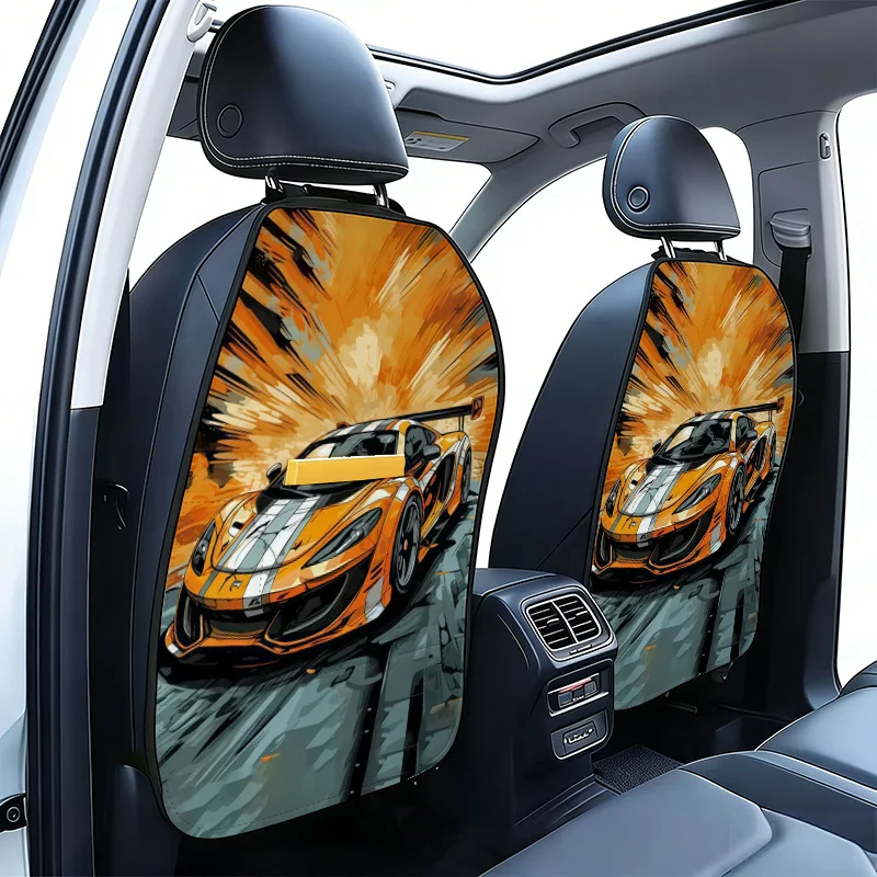 1pc/2pcs 46.99X67.06 Cm Orange Racing Sports Car Comic Style Design Car Seat Back Organizers, Used To Protect The Back Seat, Sea