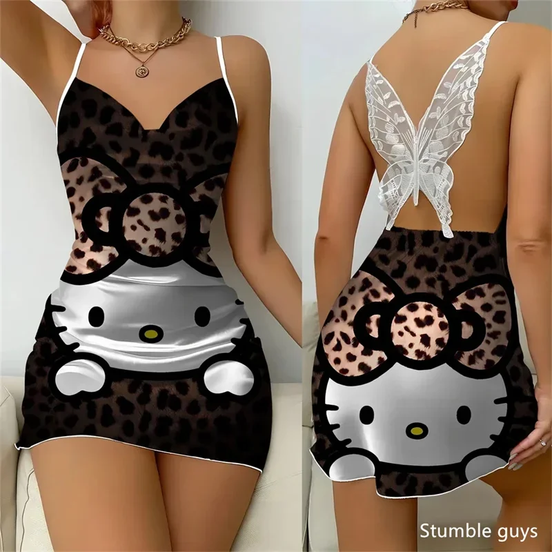 

Женское платье Sanrio Hello Kitty, летняя пижамная юбка с бантом для девочек, повседневное платье для сна
