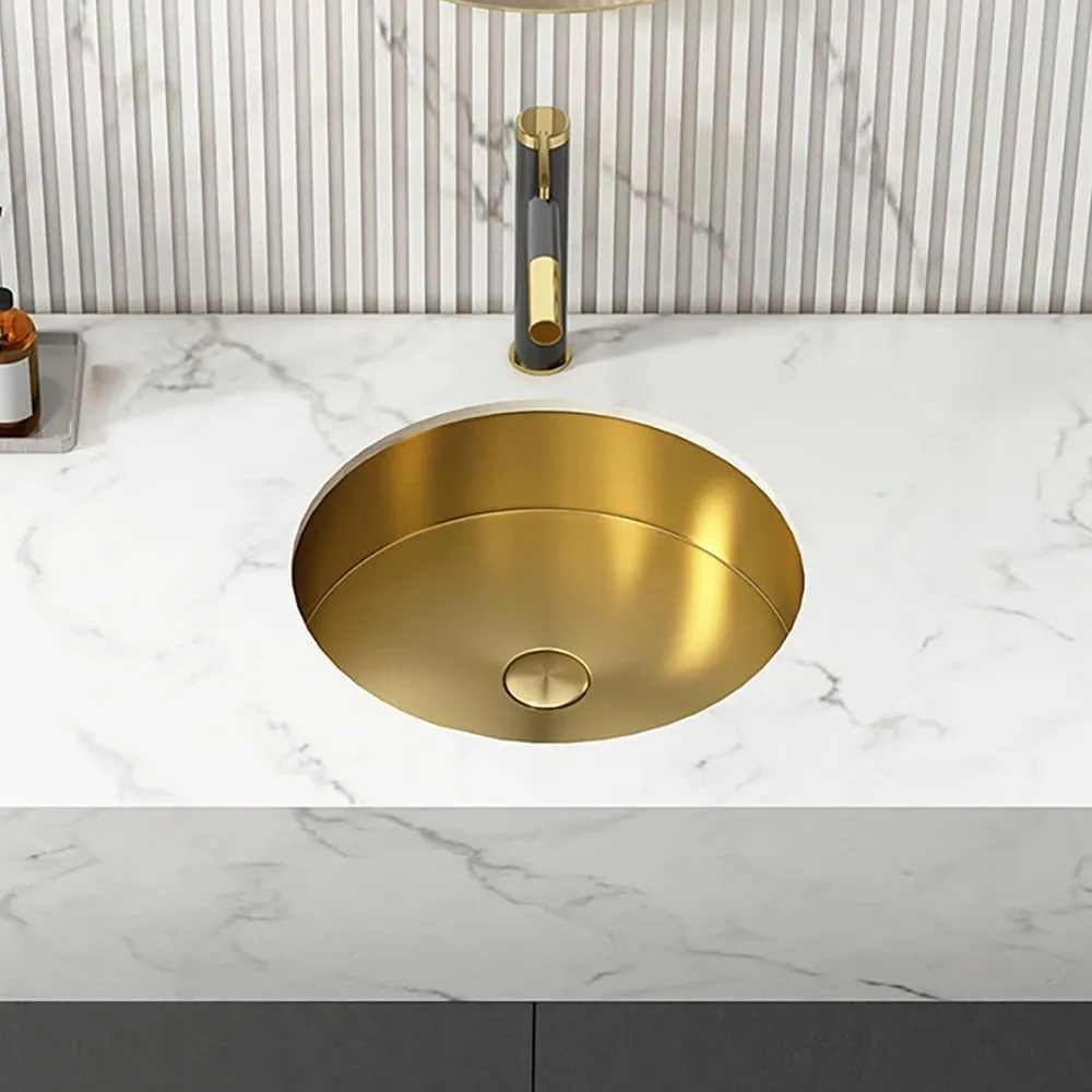 

Gold Bathroom Sink Modern Luxury Stainless Steel Round Undermount Bathroom Wash Sink in Brushed Gold