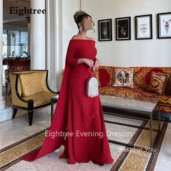 Eightree Simple Red Party Dress Saudi Arabic Women Evening Dresses Satin Long Formal Arabic Prom Gowns Vestidos de fiesta