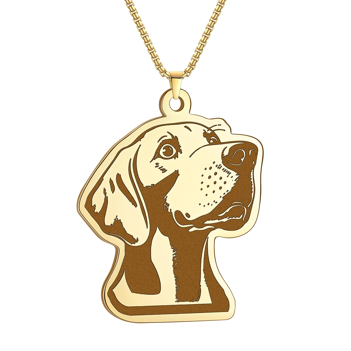 QIMING Gold Weimaraner Dog Pendant Necklace For Women Men Jewelry Stainless Steel Necklace Pet Lover Gift 