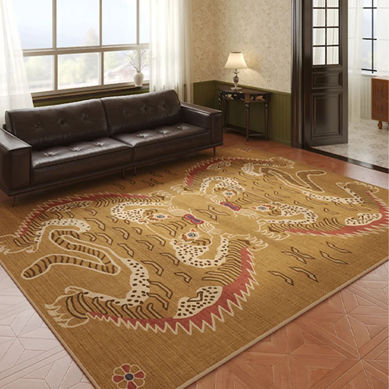 

Living Room Carpet Ethnic Style Luxury Retro Tiger Floor Mat Large Area Sofa Coffee Table Non-slip Rug Bedroom Bedside Carpets