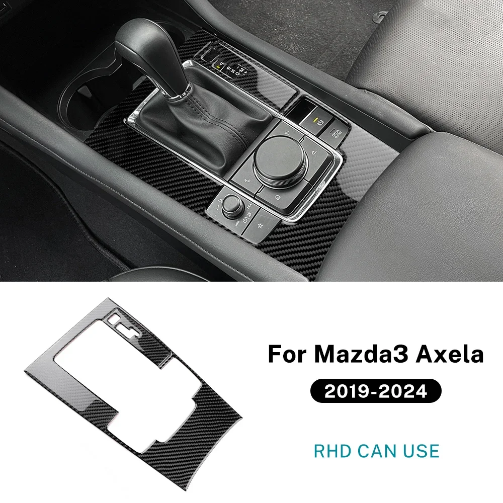 KUNGKIC Echte weiche Kohlefaser für Mazda 3 BP 2019 2020 2021 2022 2023 2024 2025 Mazda3 Axela Manueller automatischer Schalttafelaufkleber 6