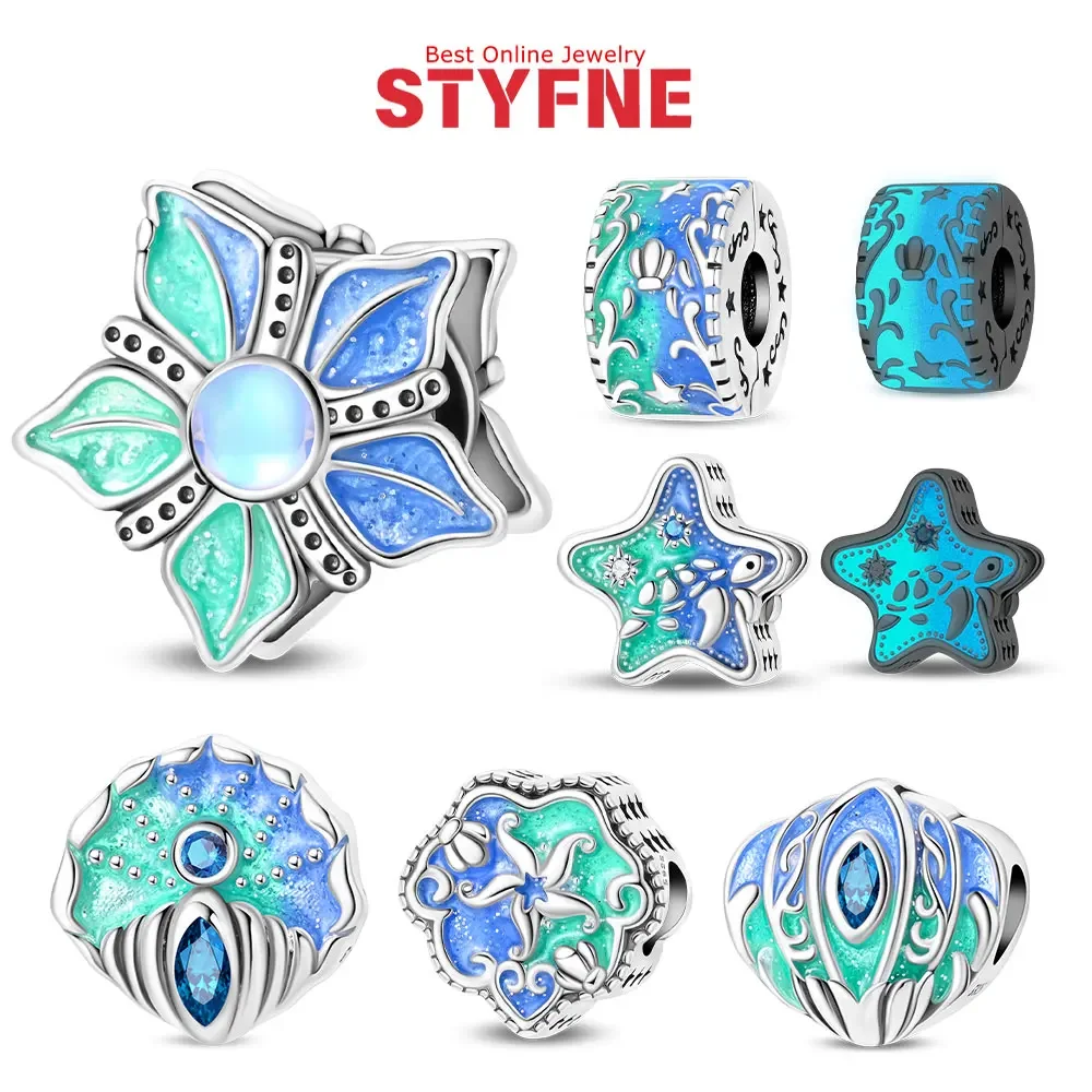 Versilberte Blaue Mondstein-Charms Perlen Passend für Original-Armband Taschenanhänger Ohrring-Charms Anhänger DIY Damenschmuck Geschenk