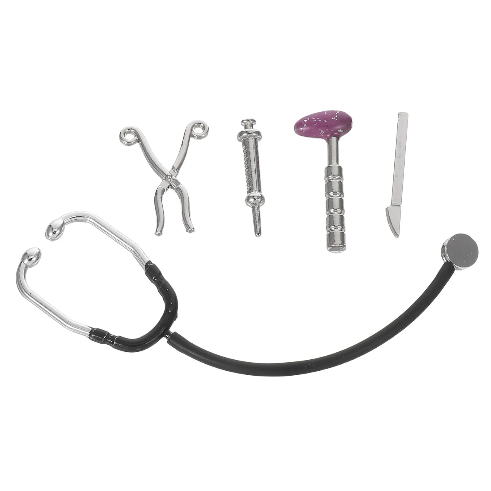 

Набор миниатюрных инструментов доктора: прочные миниатюрные стетоскоп и шприц из сплава для детских игр, аксессуар для миниатюрного дома