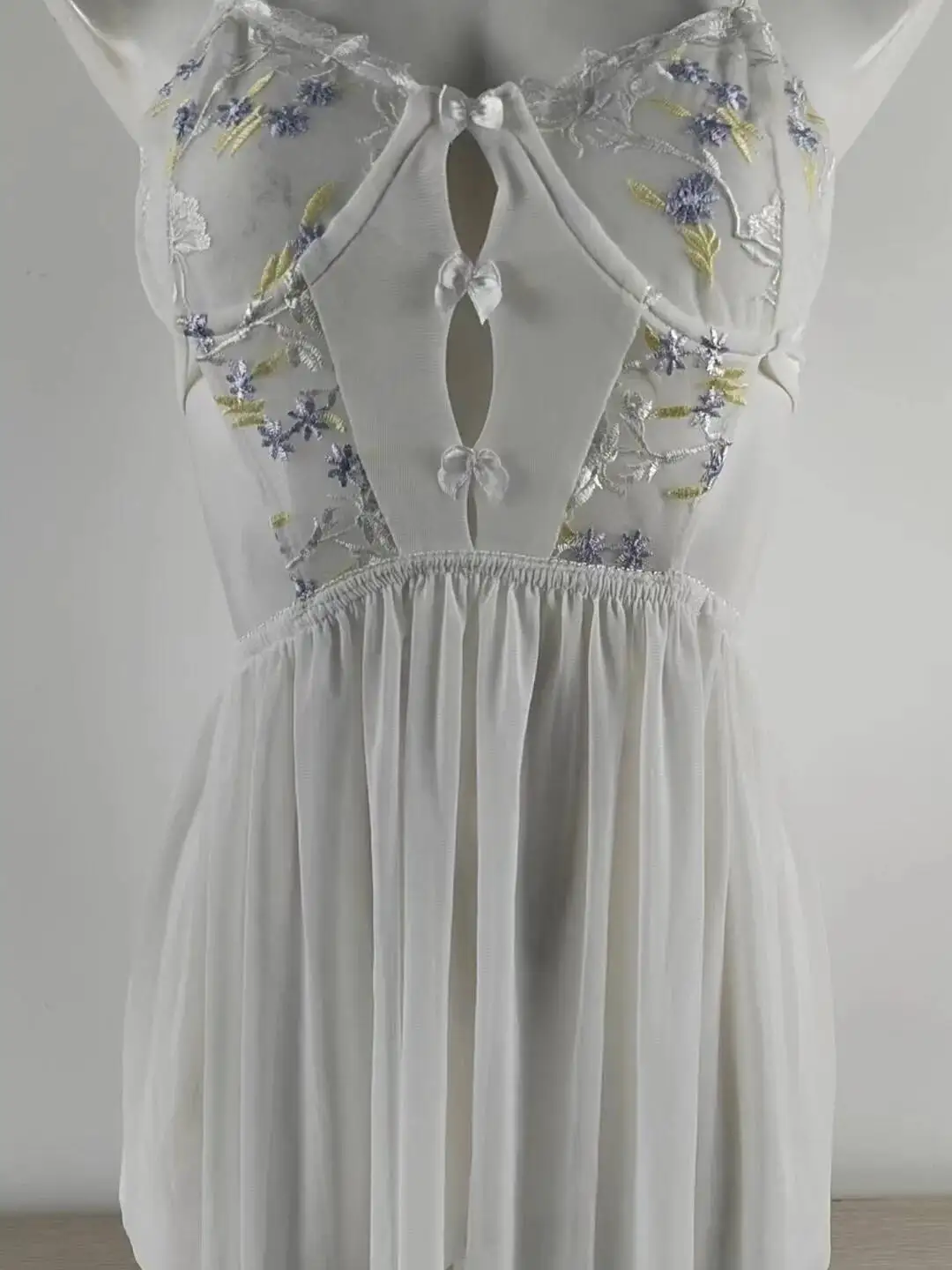 Sexy Solid Color Black Floral Lace Babydoll Dress For Women Sheer Mesh Chemise With Garter Straps Flower Embroidery Dress 19HG