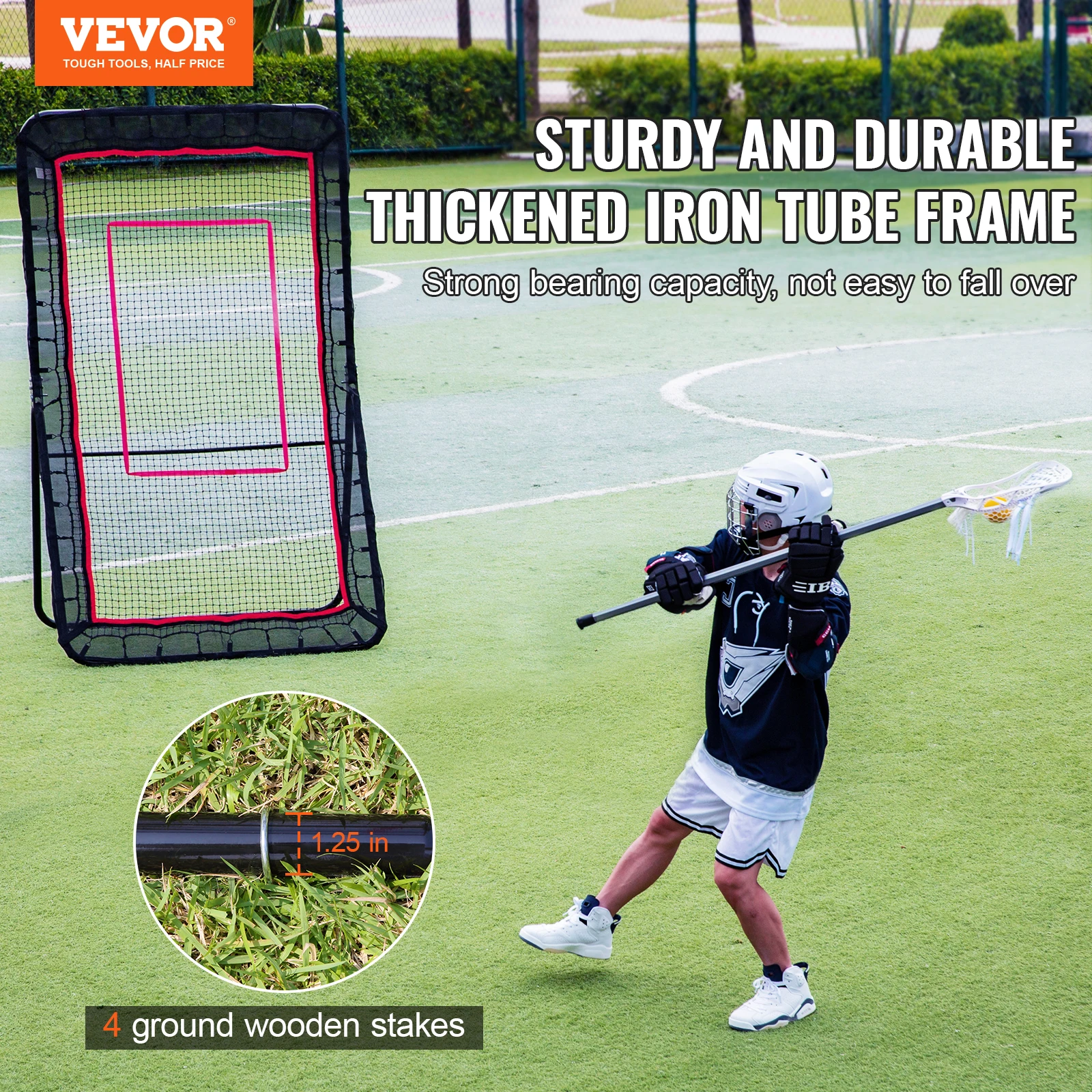 VEVOR 4/5x7ft Lacrosse Rebounder For Backyard Pitchback Throwback Baseball Softball Adjustable Angle Shooting Practice 