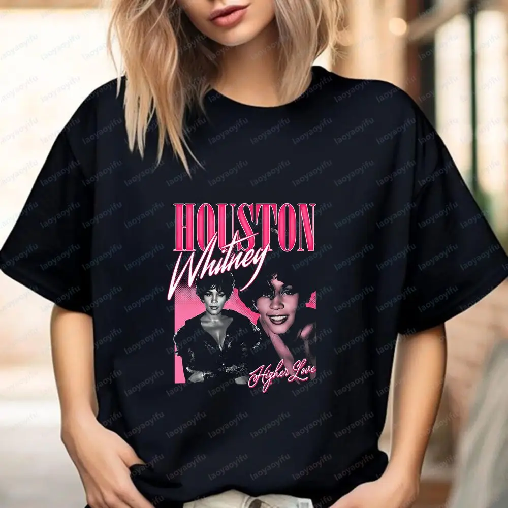 Whitney Houston - Summer Loose Trend Casual Original Denim Short-Sleeved Men's and Women's Universal Pattern Large T-Shirt