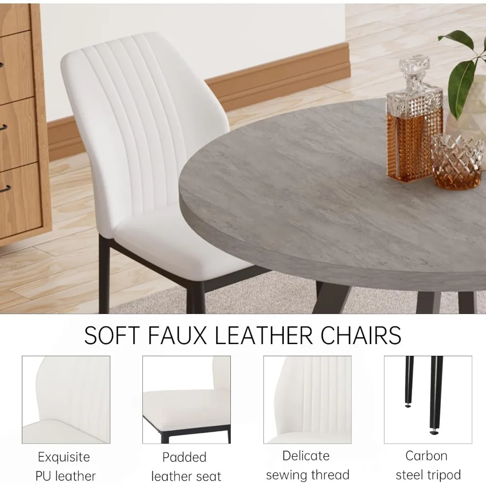 Mesa de jantar redonda moderna de meados do século 34,6 com 4 cadeiras, conjunto que economiza espaço para jantar de cozinha de apartamento