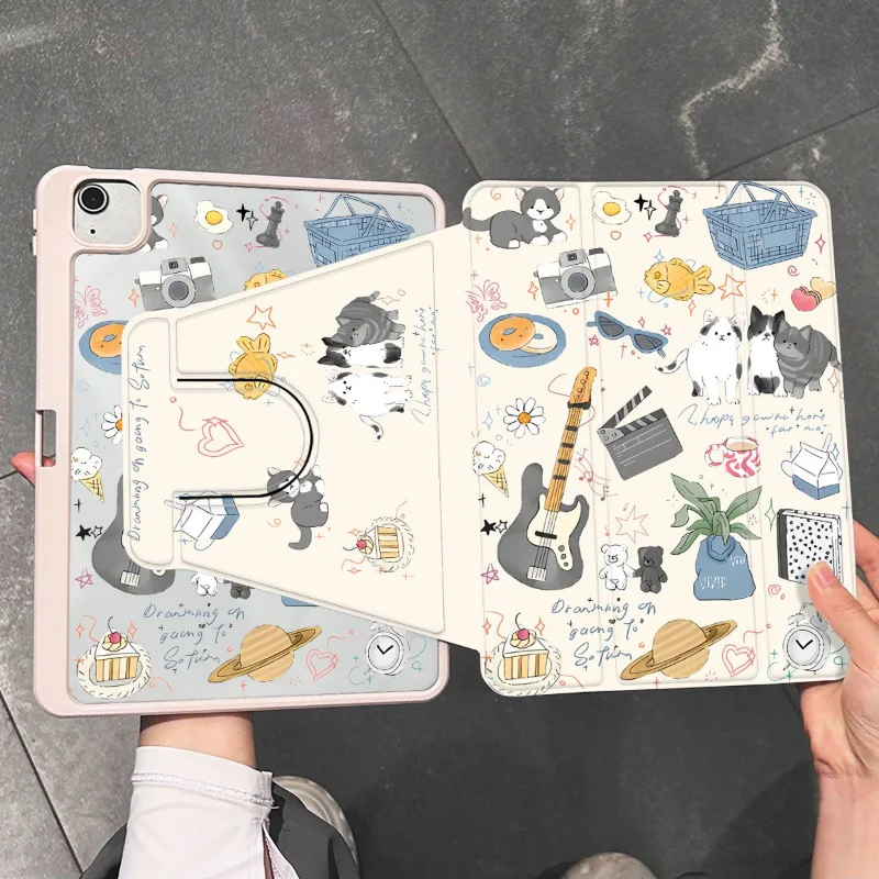 

With Pencil Holder Case For iPad Air 6 Rotation Stand Tablet Cover for iPad Air 5 4 10.9 Pro 11 inch iPad 10.2 10th Gen 2022
