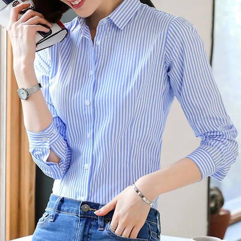 Women\'s Clothing Commute Striped Shirt 2023 New Spring Autumn Long Sleeve Fashion Single-breasted Casual Turn-down Collar Blouse