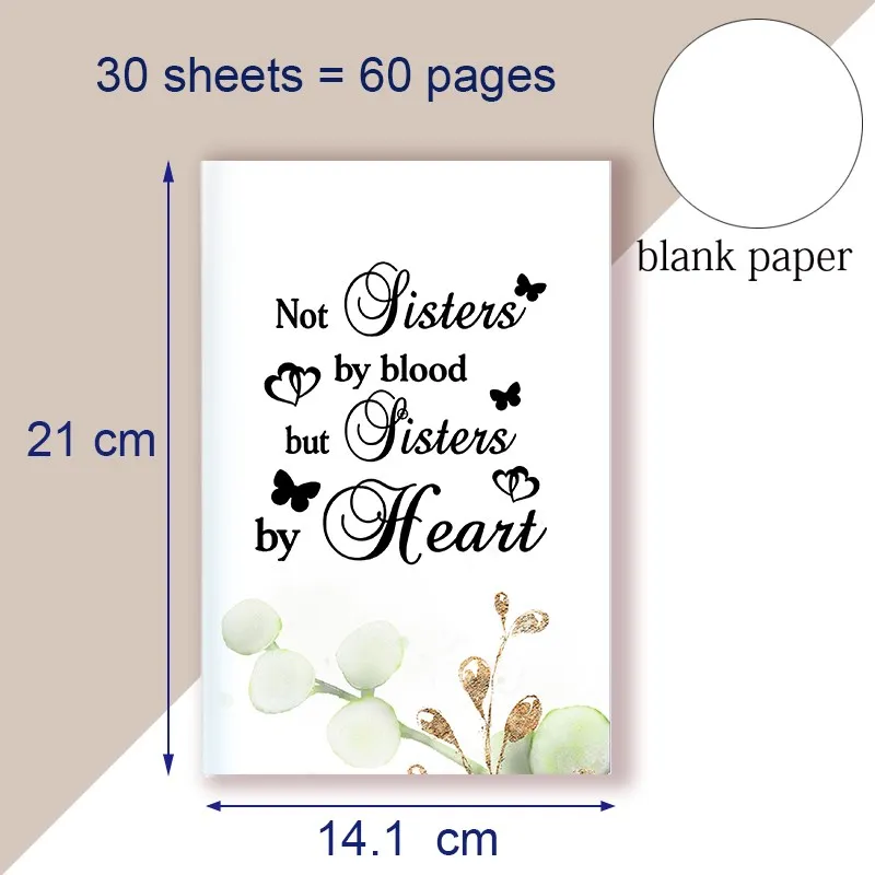 A5 Notebook Note Book Friendship Quote - NOT SISTERS BY BLOOD BUT SISTERS BY HEART - BFF Notepad Journal To Best Friend Gift