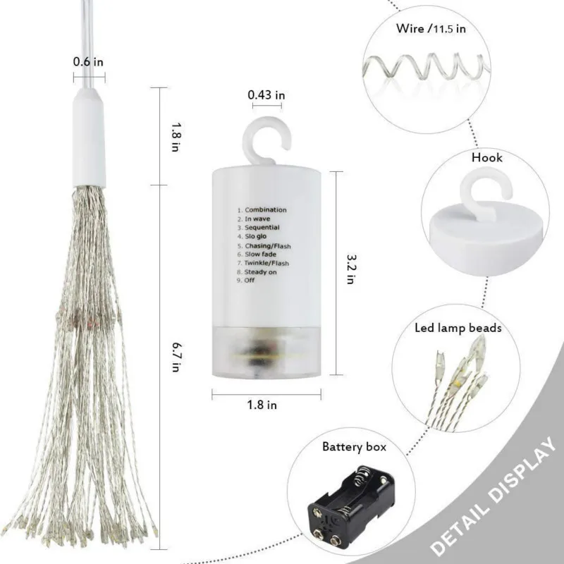 Lámpara LED de fuegos artificiales con forma de petardo para exteriores, IP65, resistente al agua, luz de fibra óptica de cielo estrellado, iluminación decorativa para acampada, Villa y patio