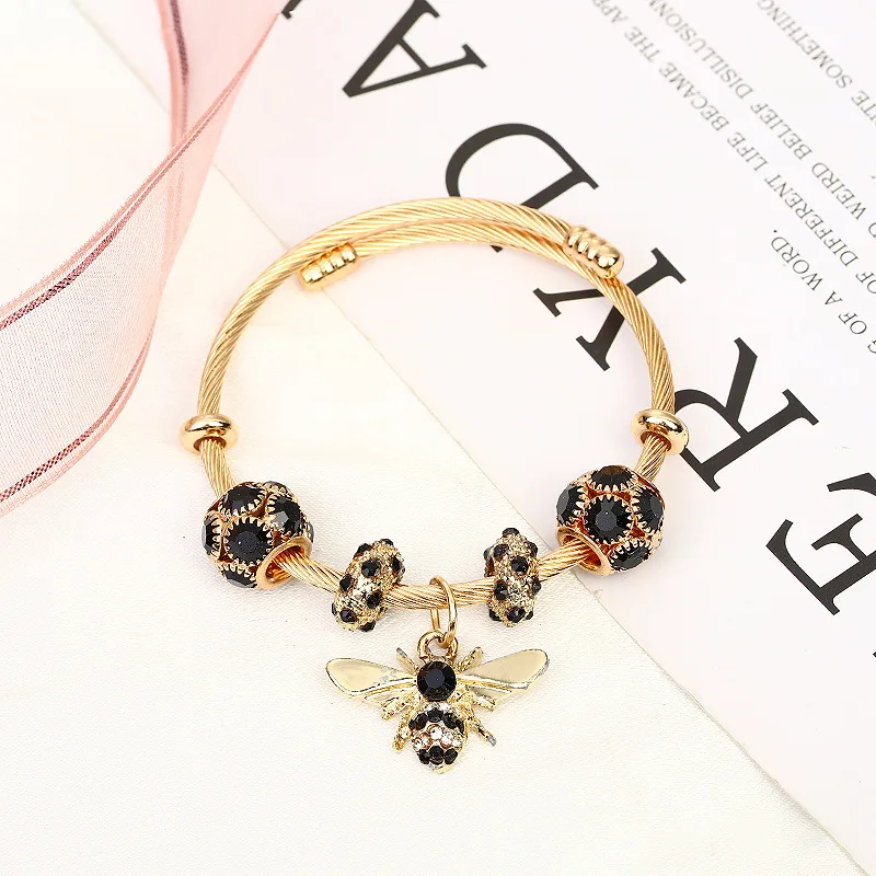 1/3/5PCS Bee Bracelet Adjustable Crystal Rhinestone Bangle Party Jewelry Charm Bracelet Shiny Ball Elegant Sweet