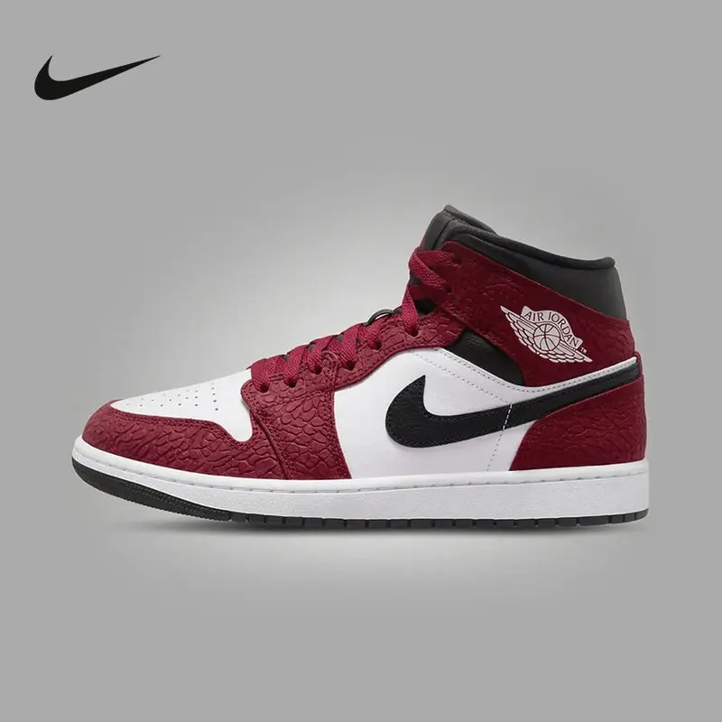 Nike AIR JORDAN 1 MID IQ5493‑600 Men Mid Top Board Shoes Vintage Street Fashion Athletic Sneakers