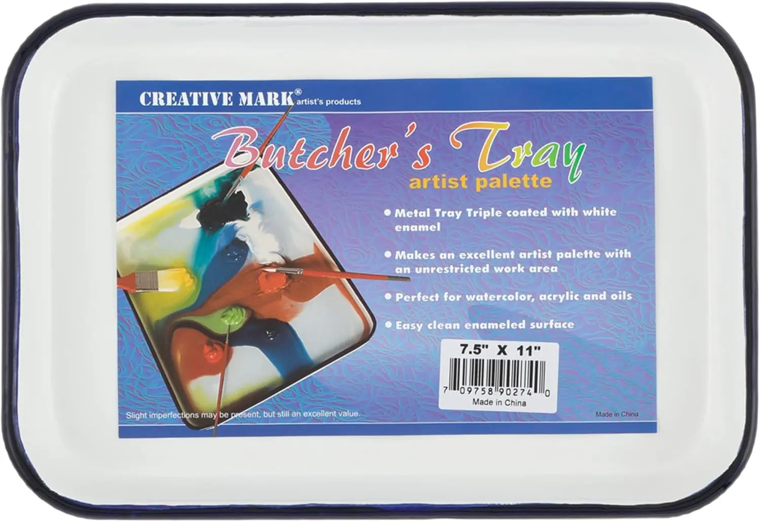 

Butcher Tray Palette - 7.5 x 11 Inches - Triple Coated Enamel Tray Palette for Painting, Color Theory, Mixing, and More