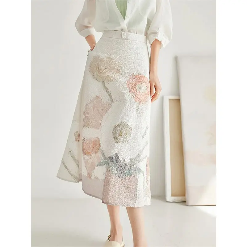 2026 Summer Fashion New Women's Elegant and Youthful Design Half Skirt Printed High End Light Luxury Texture Half Skirt