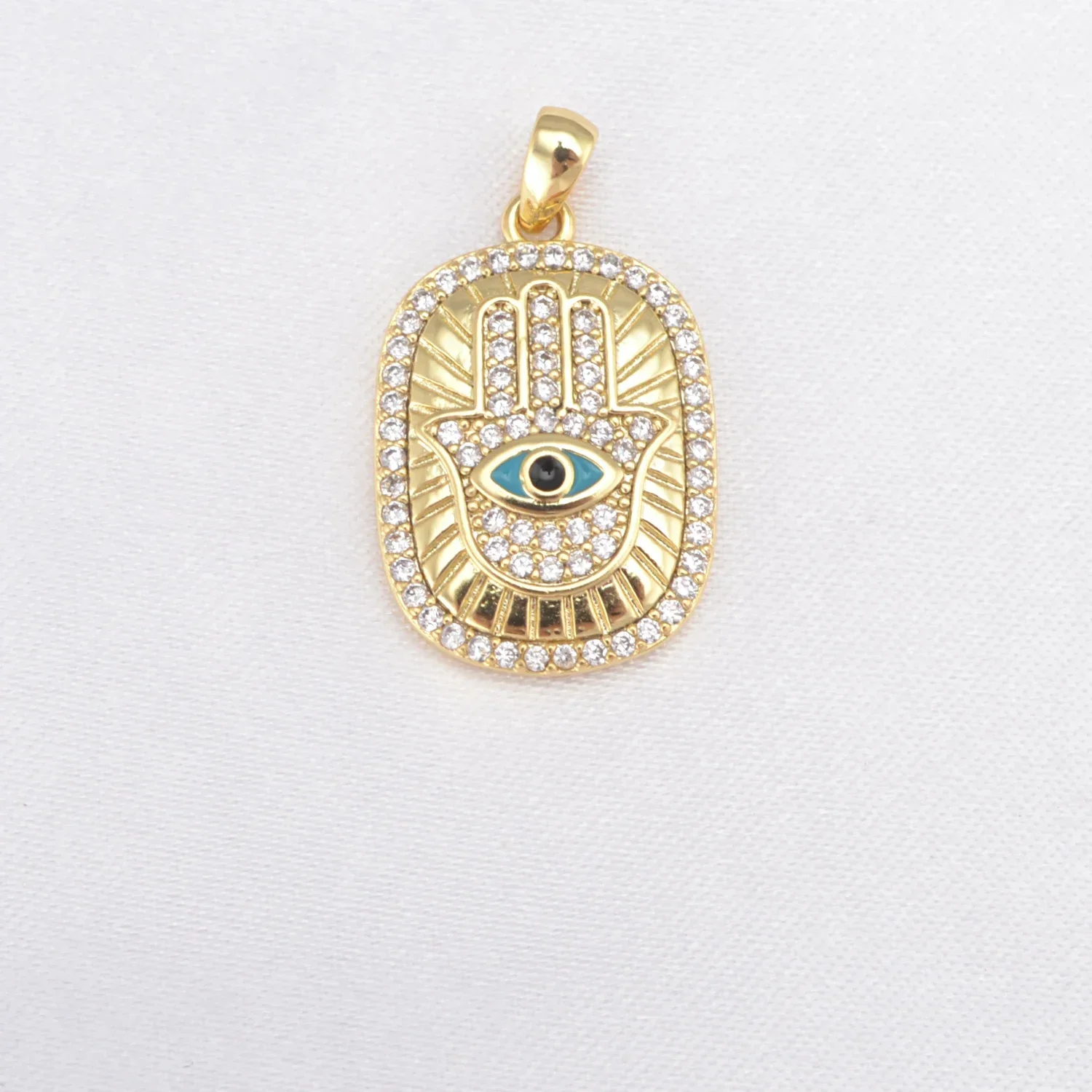 8 Pcs Fatima Hand Pendant DIY Necklace Jewelry Making Accessories Palm Evil Eye Charms Inlay Zircon Copper Plated Part Wholesale