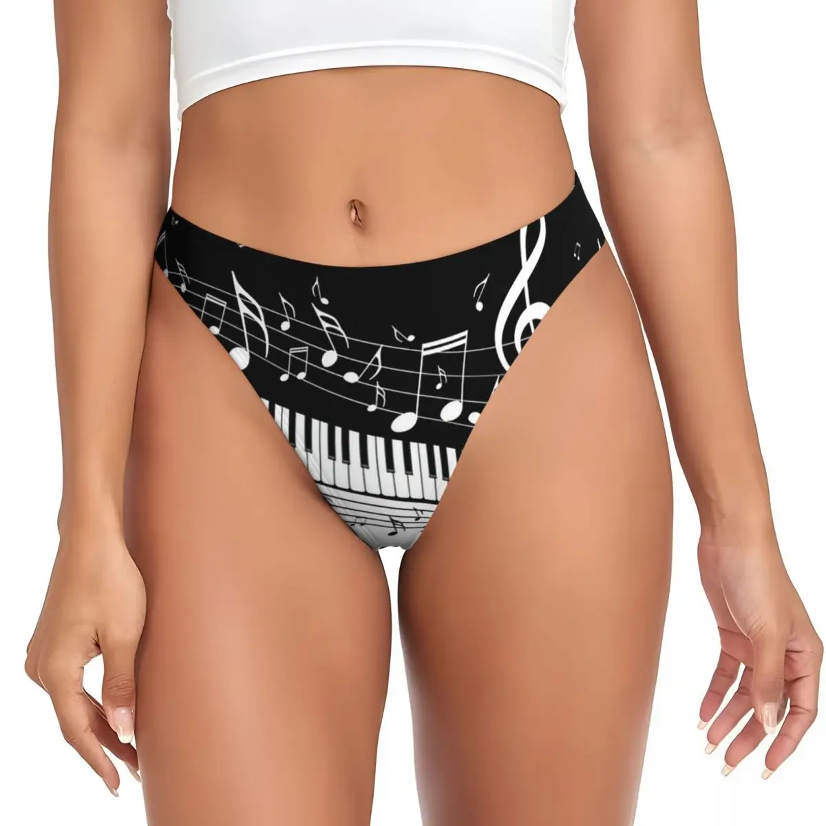 Tasti di pianoforte astratti personalizzati con note musicali Mutandine perizoma Biancheria intima comfort perizoma elasticizzato da donna traspirante sexy