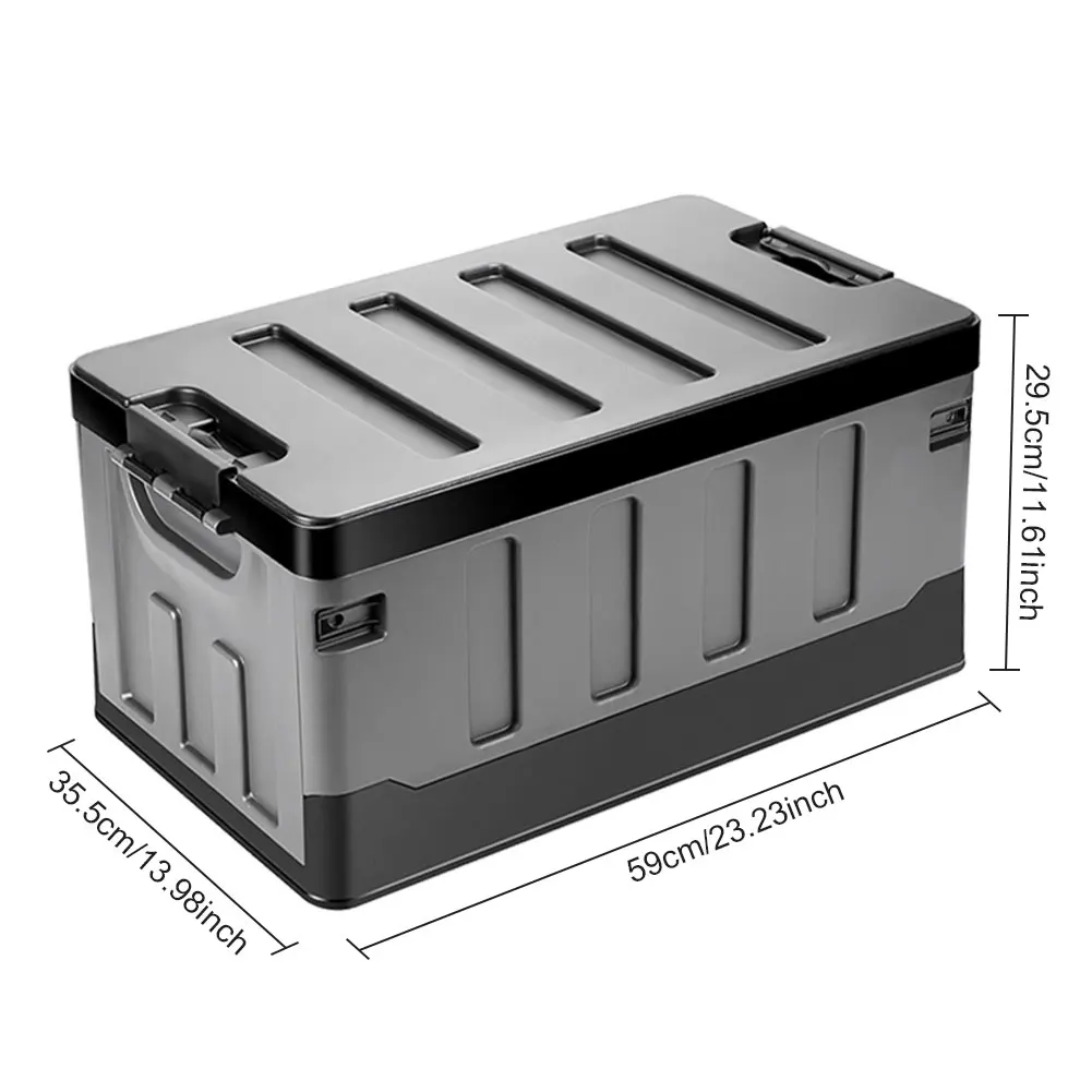 صندوق تخزين للتخييم في الهواء الطلق سعة 60 لتر مع غطاء ومقابض حقيبة تخزين محمولة قابلة للطي سعة كبيرة لسيارات الدفع الرباعي تستيفها