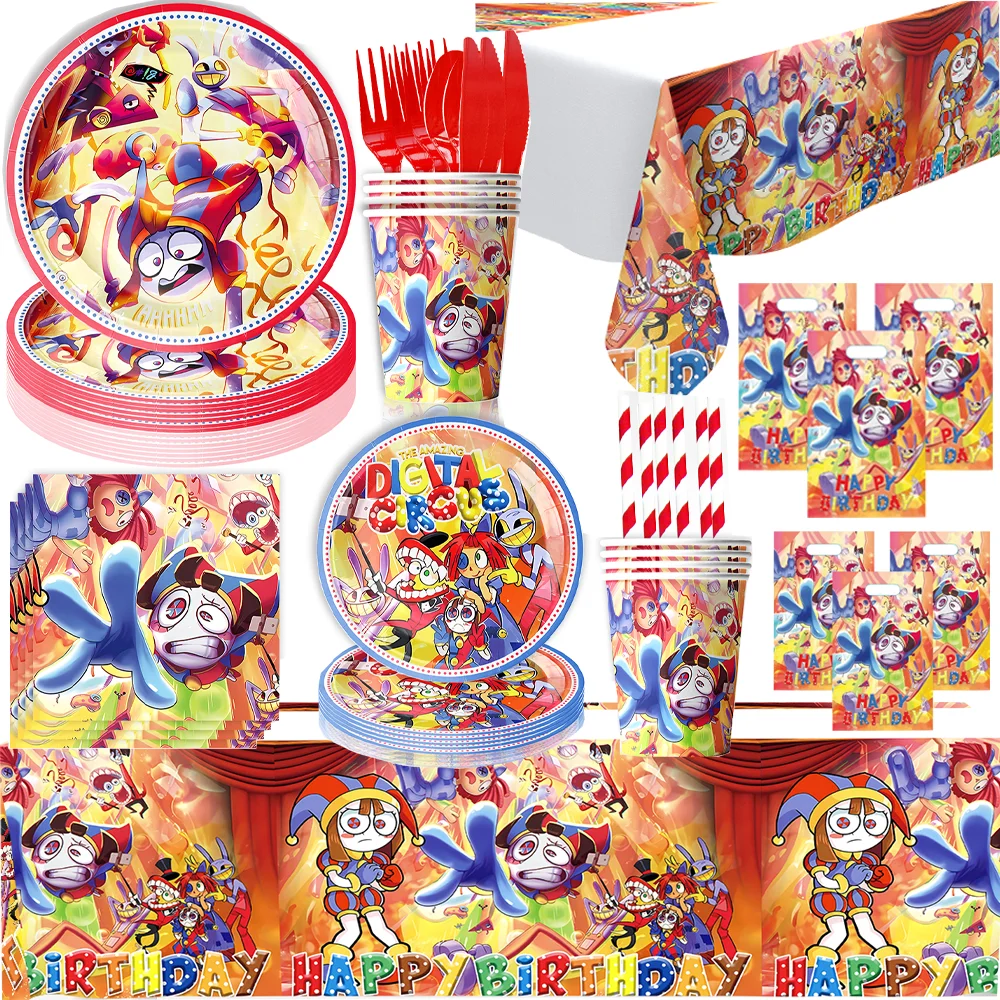 

The Amazing Digital Circus Birthday Party Decor Kids Girl Balloon Banner Tableware Flags Plate Circus Baby Shower Party Supplies