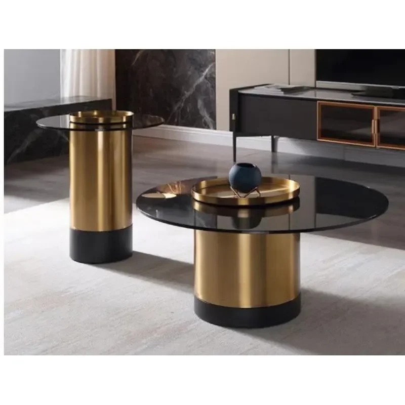 Nordic Round Coffee Table Set Simple Tempered Glass Small Side Table for Living Room Home Decor