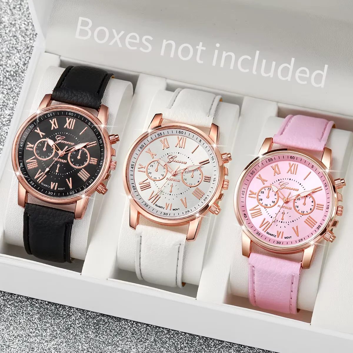 3/5PCS Dameshorloge Mode Roma Wijzerplaat Lederen Band Quartz Horloges Parels Sieraden Set (Zonder Doos)