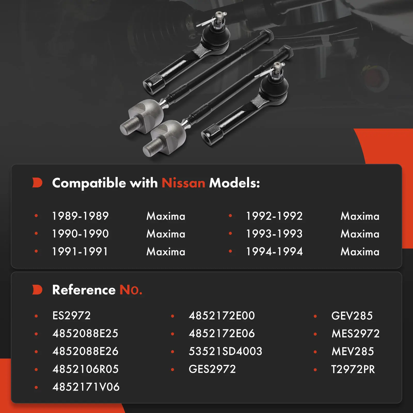 A-Premium 4Pcs Front Inner & Outer Tie Rod End for Nissan Maxima 1989 1990 1991 1992 1993 1994 V6 3.0L Sedan