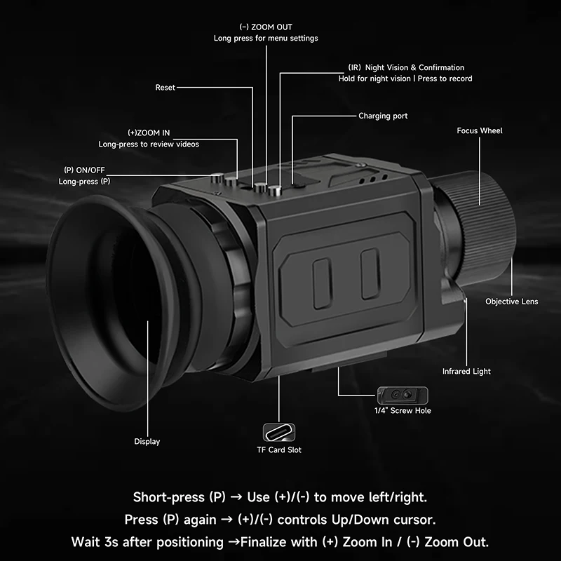 XILETU تلسكوب أحادي العين للصيد في الهواء الطلق بمدى 800 متر، رؤية ليلية حرارية عالية الدقة مع تكبير رقمي 7x بصري 4x للحياة البرية