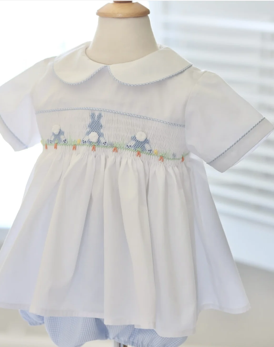 0-6Y Baby Girl White Handmade Smocked Outfit Suit for Birthday Eid Photography A44